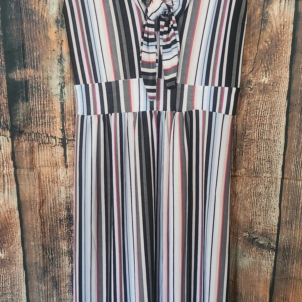 Striped Sleeveless Dress with Bow Detail